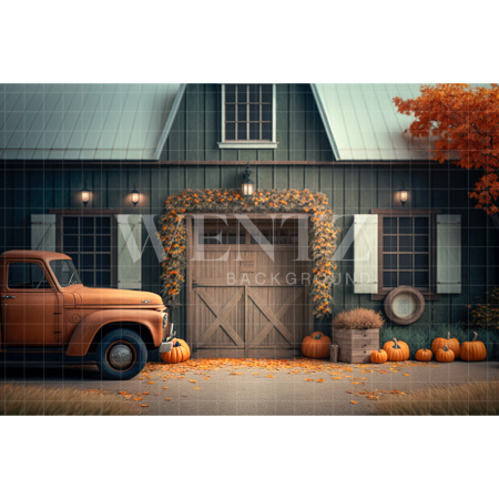 Fabric Photography Background Barn and Car / Backdrop 2948