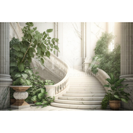 Fabric Photography Background Nature White Scenery with Staircase and Plants / Backdrop 2967