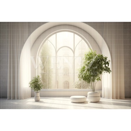 Fabric Photography Background Nature White Window with Plants / Backdrop 2971