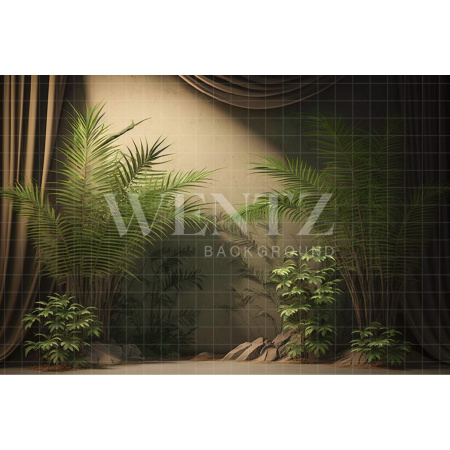 Fabric Photography Background Nature Beige Scenery with Curtains and Plants / Backdrop 2975