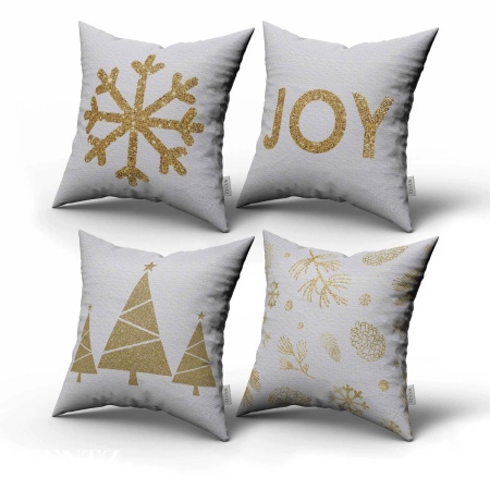 Kit 4 Pillow Cases Christmas Golden - 45 x 45 / WA02