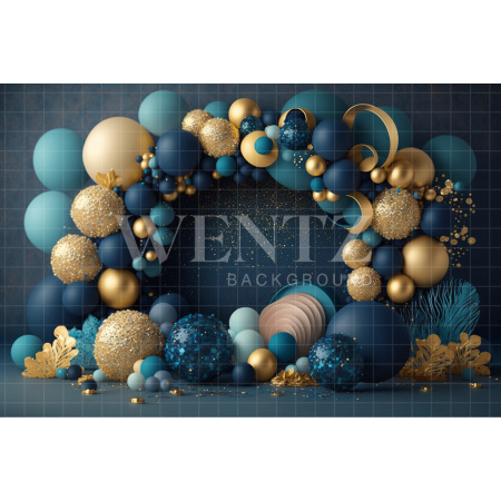 Fabric Photography Background Cake Smash Blue and Gold / Backdrop 3045