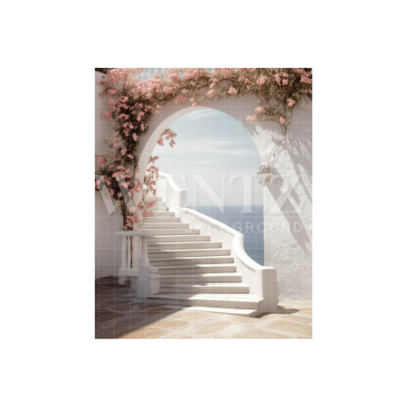 Fabric Photography Background Nature Scenery with Staircase and Flowers / Backdrop 3062