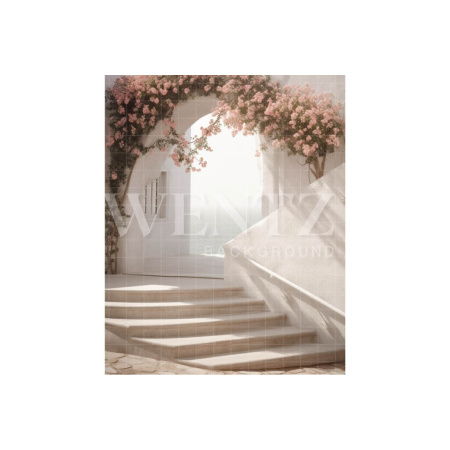 Fabric Photography Background Nature Scenery with Staircase and Flowers / Backdrop 3063