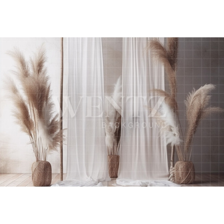 Fabric Photography Background Boho Scenery with Curtains and Pampas Grass / Backdrop 3070