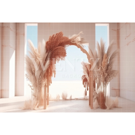 Fabric Photography Background Boho Scenery with Arch and Pampas Grass / Backdrop 3072