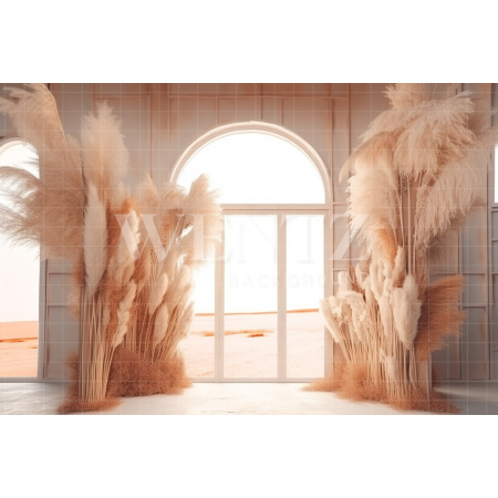 Fabric Photography Background Boho Scenery with Arch and Pampas Grass / Backdrop 3074