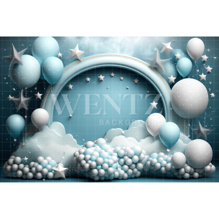 Fabric Photography Background Cake Smash Blue with Stars / Backdrop 3095