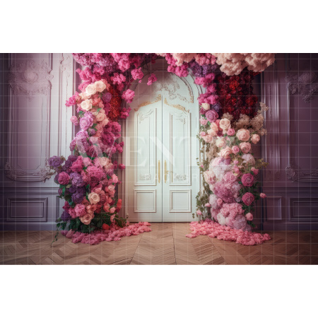 Fabric Photography Background Door with Flowers / Backdrop 3159