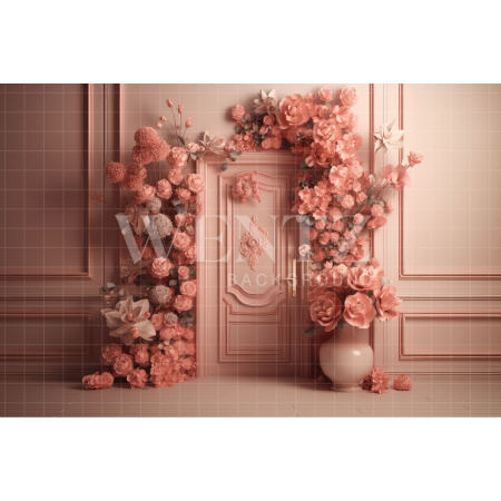 Fabric Photography Background Door with Flowers / Backdrop 3160