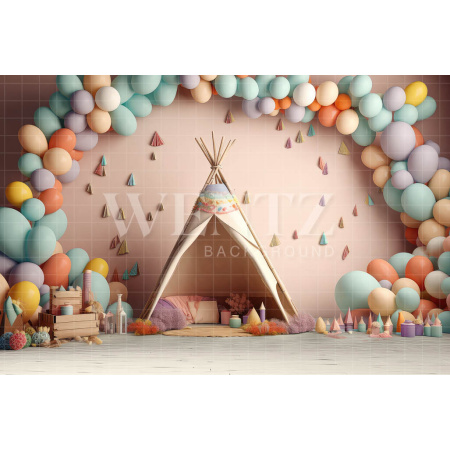 Fabric Photography Background Set with Tent and Balloons / Backdrop 3185