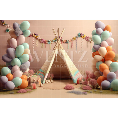 Fabric Photography Background Set with Tent and Balloons / Backdrop 3186