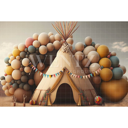 Fabric Photography Background Set with Tent and Balloons / Backdrop 3188