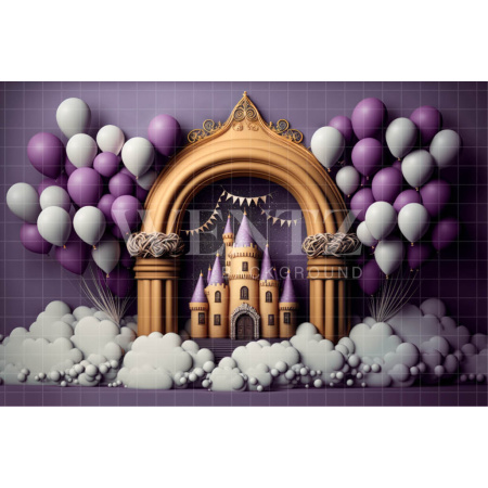 Fabric Photography Background Cake Smash Castle with Lilac Balloons / Backdrop 3189