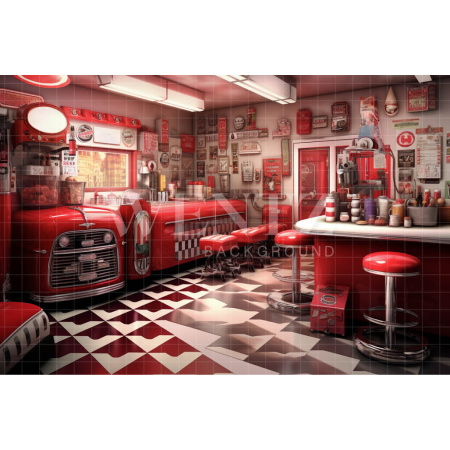 Fabric Photography Background Vintage Diner / Backdrop 3427