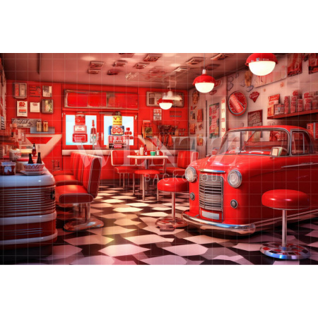 Fabric Photography Background Vintage Diner / Backdrop 3445