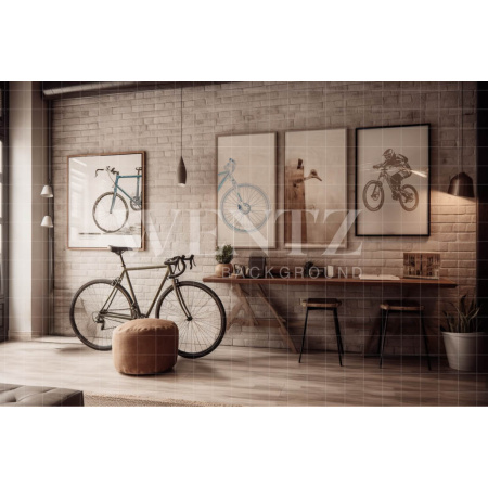 Fabric Photography Background Living Room with Bike / Backdrop 3447