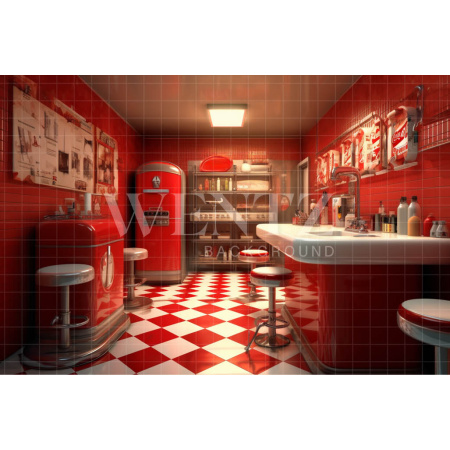 Fabric Photography Background Vintage Diner / Backdrop 3448