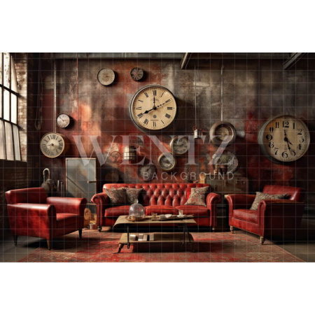 Fabric Photography Background Room with Clocks / Backdrop 3449