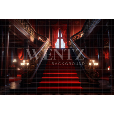 Fabric Photography Background Staircase with Red Carpet / Backdrop 3545