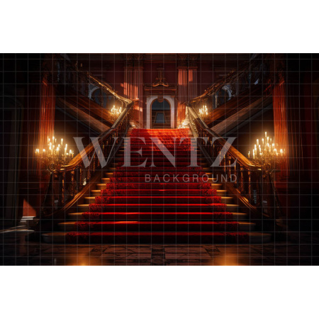 Fabric Photography Background Staircase with Red Carpet / Backdrop 3546