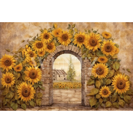 Fabric Photography Background Arch with Sunflowers / Backdrop 3657