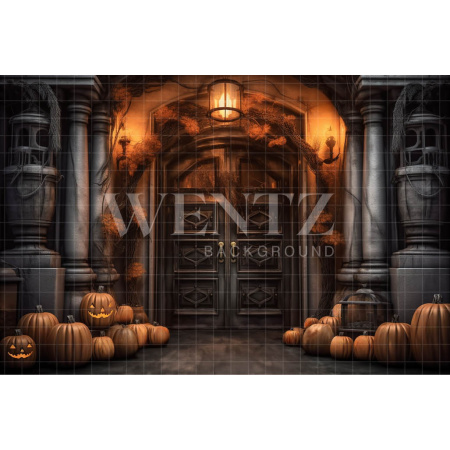 Fabric Photography Background Rustic Door with Pumpkins / Backdrop 3721