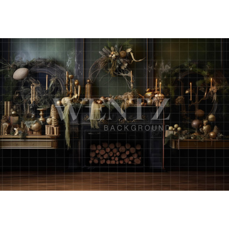 Fabric Photography Background Christmas Set with Fireplace / Backdrop 3838