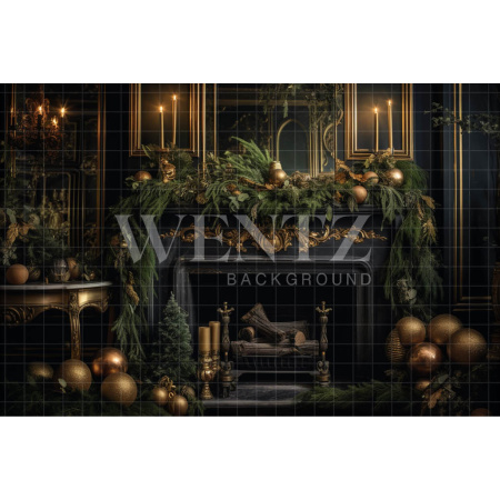 Fabric Photography Background Christmas Set with Fireplace / Backdrop 3840