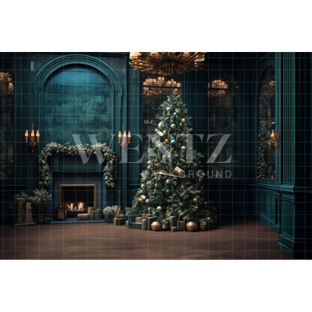 Fabric Photography Background Christmas Room with Fireplace / Backdrop 4007