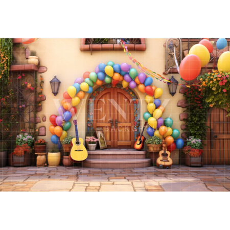 Fabric Photography Background Set with Door and Balloons / Backdrop 4100