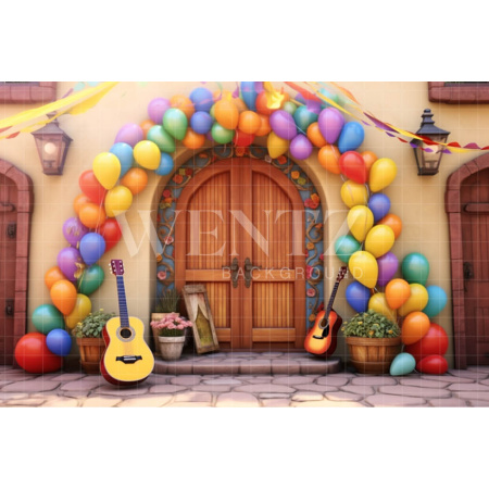 Fabric Photography Background Set with Door and Balloons / Backdrop 4101