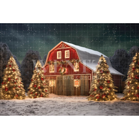 Fabric Photography Background Christmas Barn / Backdrop 4128