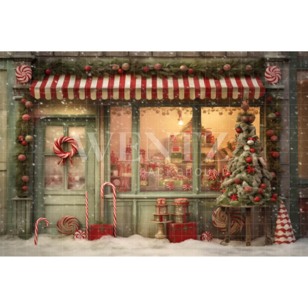 Fabric Photography Background Christmas Candy Shop / Backdrop 4199