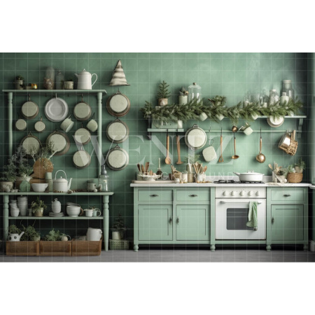 Fabric Photography Background Christmas Kitchen / Backdrop 4212