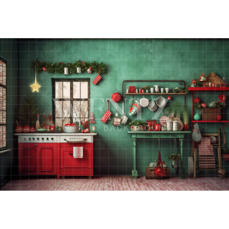 Fabric Photography Background Christmas Kitchen / Backdrop 4215