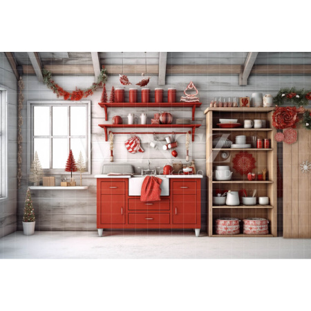 Fabric Photography Background Christmas Kitchen / Backdrop 4220