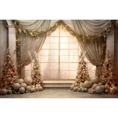 Fabric Photography Background Christmas Room with Window / Backdrop 4241