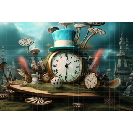 Fabric Photography Background Set with Clock and Hat / Backdrop 4251