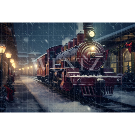 Fabric Photography Background Christmas Train / Backdrop 4264