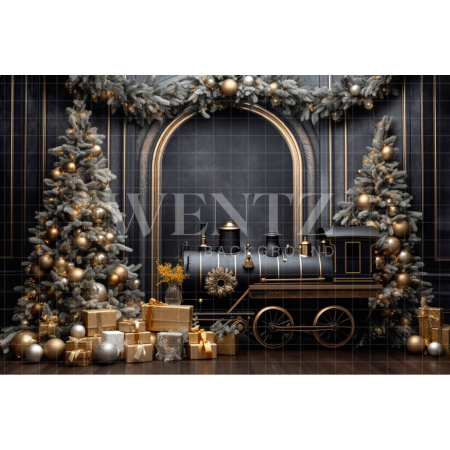 Fabric Photography Background Christmas Set with Train / Backdrop 4283