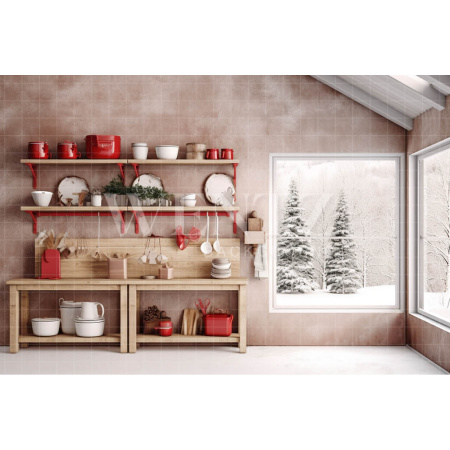 Fabric Photography Background Christmas Kitchen / Backdrop 4286