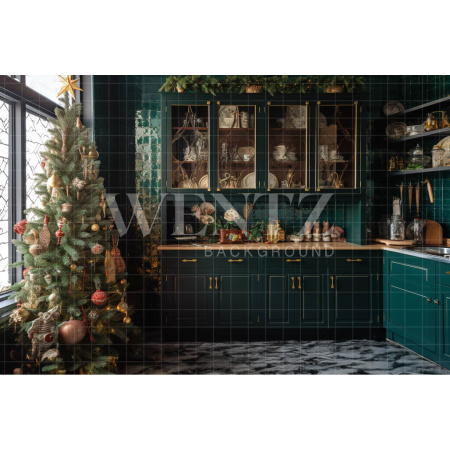 Fabric Photography Background Christmas Kitchen / Backdrop 4287