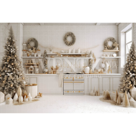 Fabric Photography Background White Christmas Kitchen / Backdrop 4288