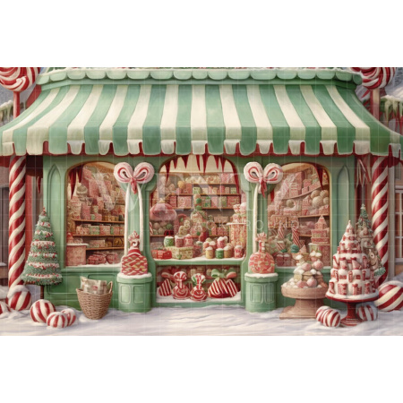 Fabric Photography Background Christmas Candy Shop / Backdrop 4293