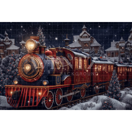 Fabric Photography Background Christmas Train / Backdrop 4301