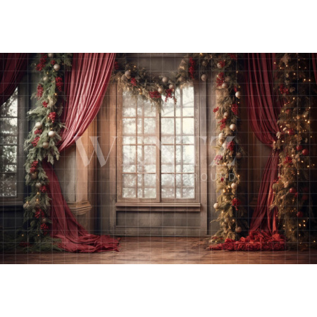 Fabric Photography Background Christmas Window / Backdrop 4310