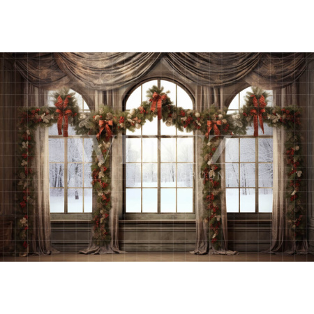 Fabric Photography Background Christmas Window / Backdrop 4311