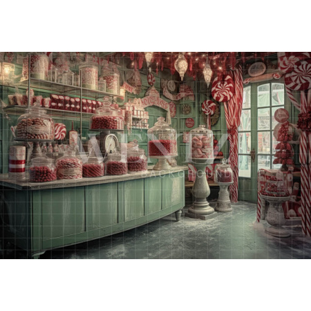 Fabric Photography Background Christmas Candy Shop / Backdrop 4318