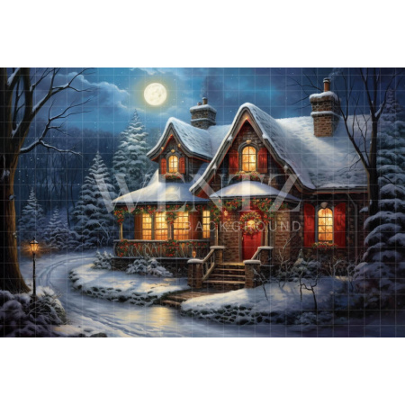 Fabric Photography Background Christmas House / Backdrop 4329